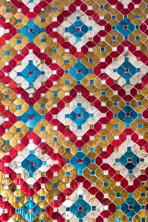 Preview: Ancient Colorful Golden Mosaic From Walls Of Grand Palace In Bangkok, Thailand.