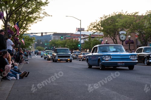 Preview: Coeur D' Alene, Idaho - June 15: Restored Classic Vehicles Cruising Downtown On Sherman Ave For The