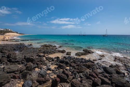 Preview: View Of The Beautiful And Colorful Morro Jable Beach (Playa Morro Jable) From A Viewpoint Close By