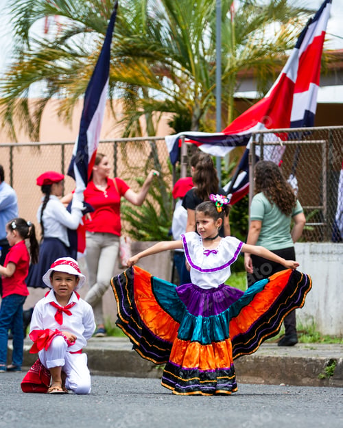 Preview: Tilaran, Costa Rica - September 15 : Young Children Celebrating Independence Day In Costa Rica With