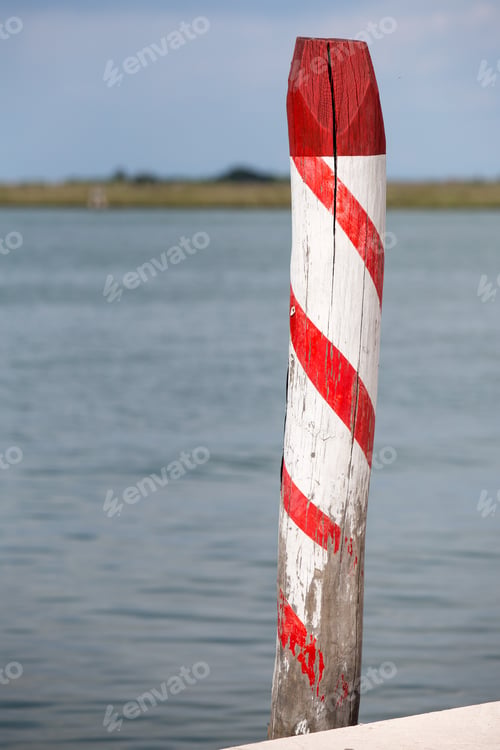 Preview: Wood Post, Pole, Of Venice Port. Italy. Decorated Wood Post.