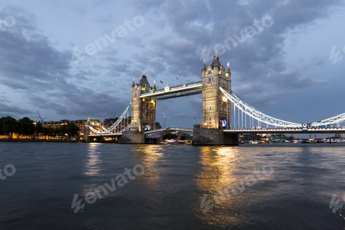 Preview: London - September 05 2019: Evening View Of The Tower Bridge As It Lifts For A Large Ship, London