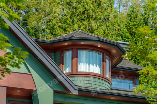 Preview: A Perfect Neighborhood. Houses In Suburb At Summer In The North America. Top Of A Luxury House With