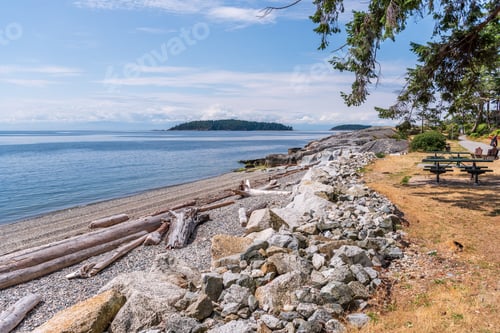 Preview: View Over Inlet, Ocean And Island With Mountains In Beautiful British Columbia. Canada.
