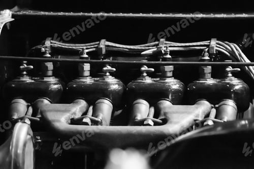 Preview: Old Car Engine In Black And White