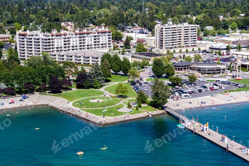 Preview: Coeur D' Alene, Idaho - August 12: Aerial View Of The Beach With Families Enjoying The Sunshine And
