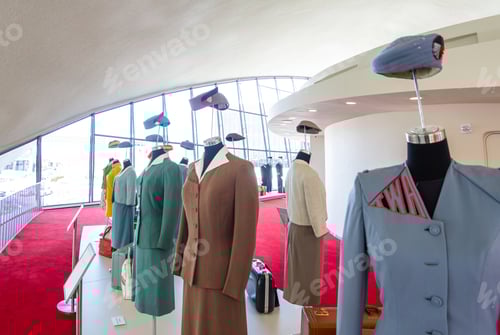 Preview: Jfk Airport, Queens Ny - September 03 2019: Vintage Twa Uniforms On Display On The Upstairs Of The