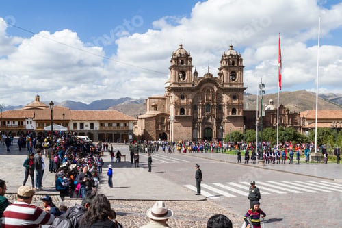 Preview: Cusco, Peru - May 12 : School Children In Uniform In A Civic Parade Celebrating National