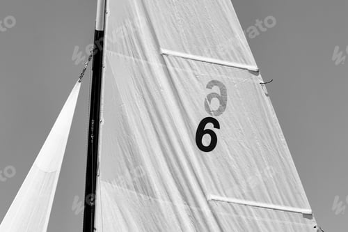 Preview: Closeup Of Boat Sails Filled In The Wind Black And White
