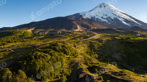 Preview: Path Leading To The Foot Of The Osorno Volcano, All Green And Snowless Surroundings In Summer Season