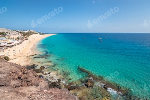 Preview: View Of The Beautiful And Colorful Morro Jable Beach (Playa Morro Jable) From A Viewpoint Close By
