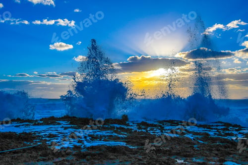 Preview: Splashes Reaching High In The Sky On A Rocky Florida Beach