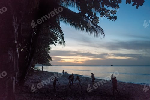 Preview: Silhouette Of Tourists Playing On Sea Beach, Trinidad, Trinidad And Tobago
