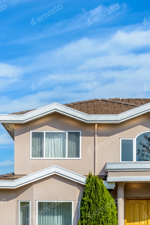 Preview: A Perfect Neighborhood. Houses In Suburb At Summer In The North America. Top Of A Luxury House With