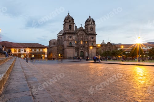 Preview: Cusco, Peru - May 13: Beautiful Cusco Cathedral Photographed With A Slow Shutter To Show Motion In