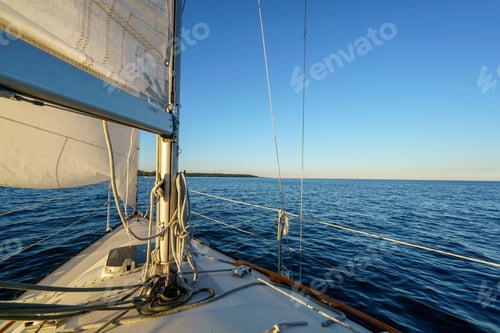Preview: Looking Out To Sea From Sailboat With View Of Horizon, Summer. Sailing Transportation Toronto