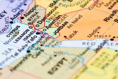 Preview: Close Up Of A World Map With The City Of Amman In Focus