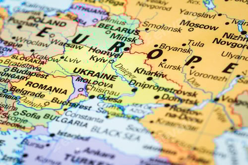 Preview: Close Up Of A World Map With The Word Kyiv, The Capital Of Ukraine In Focus