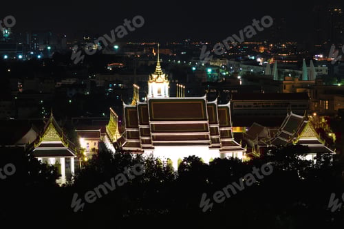 Preview: Wat Ratchanatdaram, Bangkok - Night View Of The Temple And Part Of The City