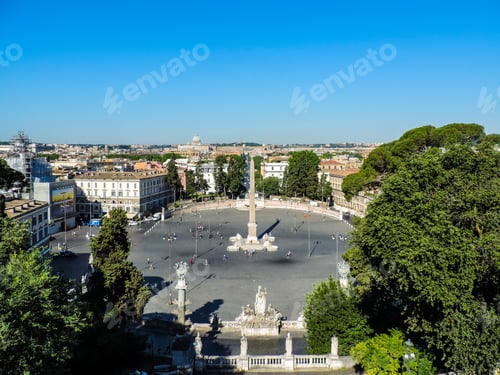 Preview: Beautiful View Of Piazza Del Popolo From A Viewpoint At Villa Borghese - Rome, Italy