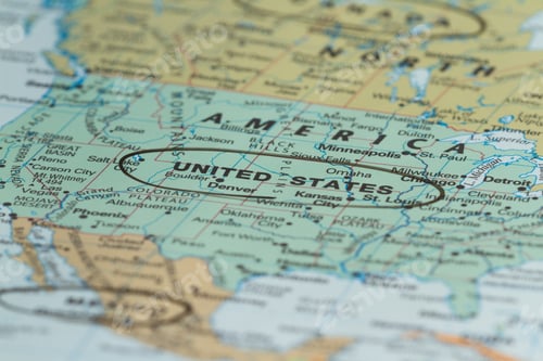 Preview: World Map View With The United States In Focus With A Shallow Depth Of Field