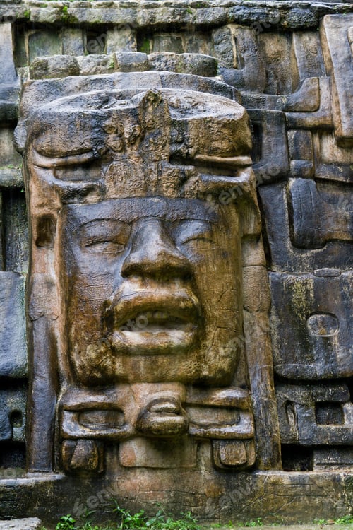Preview: Close Up Of A Large Rock Face On The Mask Temple In Lamanai Belize