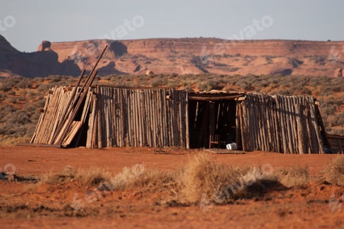 Preview: Rugged View Of The Monument Valley With A Native American Hogan In The Southwestern Usa