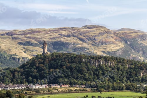 Preview: Stirling, Scotland - September 17 2019: Beautiful View Of The Wallace Monument Stating Tall On Top