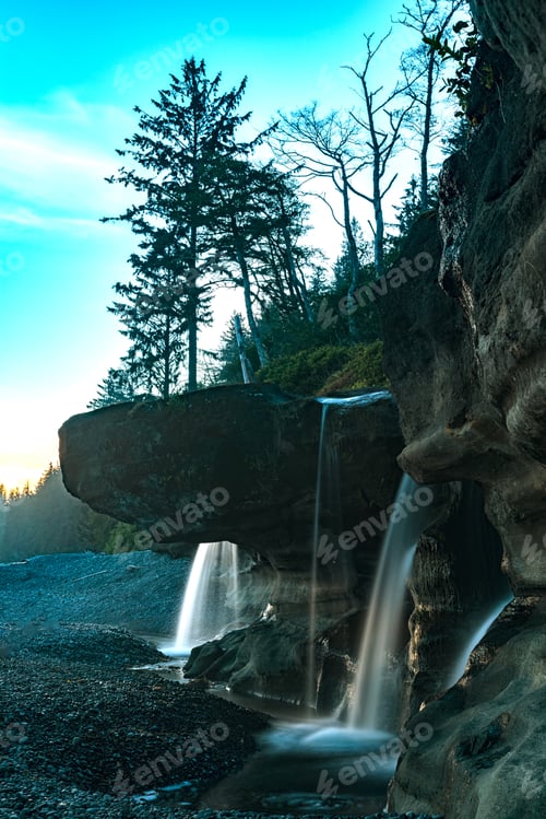 Preview: Beautiful Vancouver Island Series - Sandcut Beach Waterfalls Long Exposure View At Evening