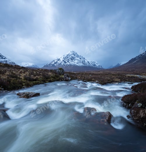 Preview: The River Coupall Flows Down Over Rannoch Moor Towards Buachaille Etive Mor At The Entrance To