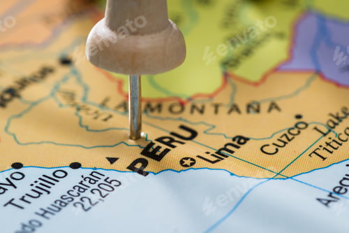 Preview: Close Up Of A World Map With The Word Peru In Focus