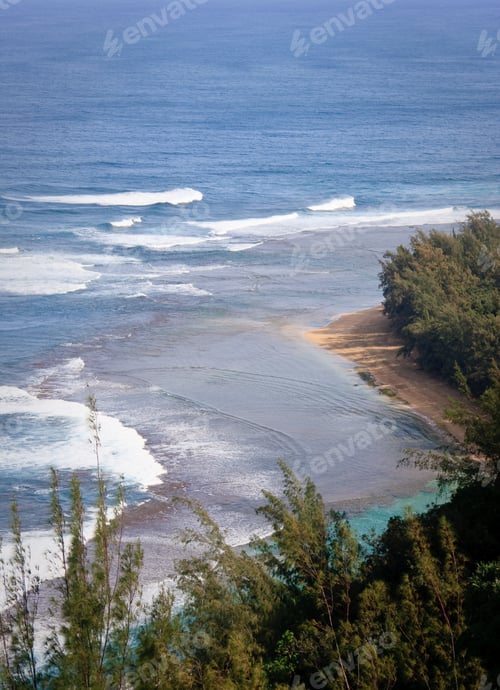 Preview: Aerial View Of The Ke'E Beach In Kauai Taken From The Trail Along The Coast