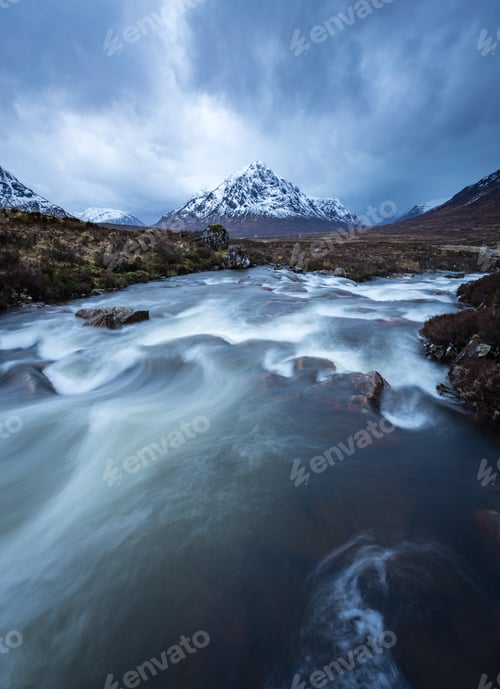 Preview: The River Coupall Flows Down Over Rannoch Moor Towards Buachaille Etive Mor At The Entrance To