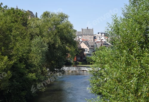 Preview: View Of The City Of Marburg Across A Weir In The River Lahn