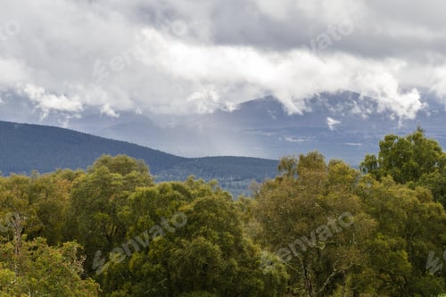 Preview: View Of The Cairngorm Mountains In The Scottish Highlands With Low Cloud Cover And Fog