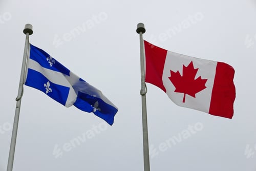 Preview: Flags Of Canada And The Province Of Québec Against A White Sky