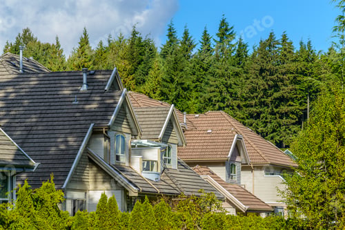 Preview: A Perfect Neighborhood. Houses In Suburb At Summer In The North America. Fragment Of A Luxury House