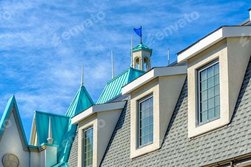 Preview: A Perfect Neighborhood. Houses In Suburb At Summer In The North America. Top Of A Luxury House With