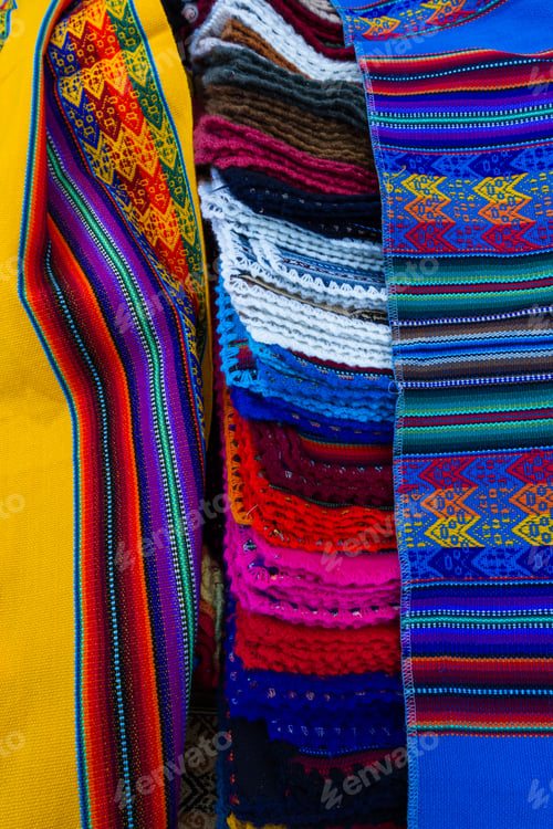 Preview: Close Up Of Traditional Peruvian Textiles For Sale In The Market Of Pisac