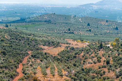 Preview: Broad View Of Hills And Mountains Along With Trees And Stone Build Ancient Wall. Taken In