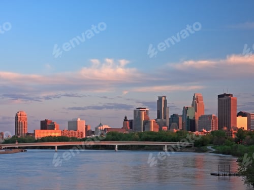 Preview: Sunset In Downtown Minneapolis With Mississippi River