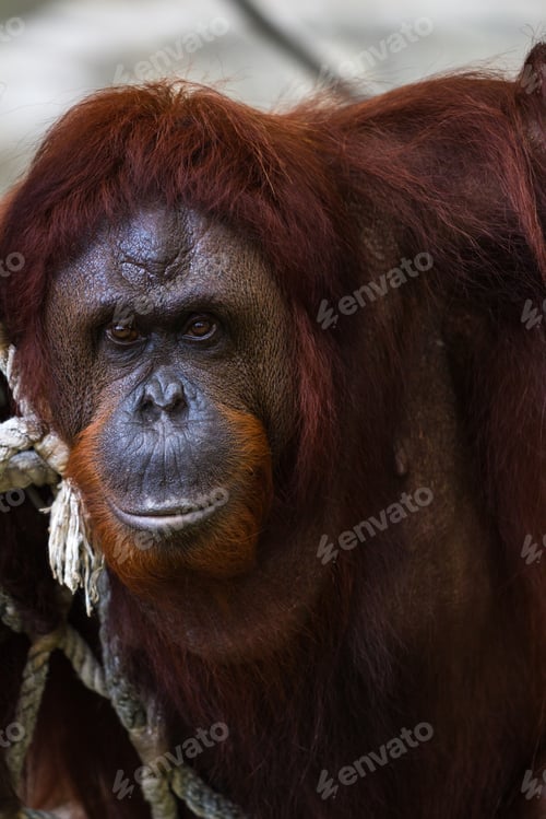 Preview: Female Orangutan Portrait In A Relaxed Position While Laying Down On A Hammock