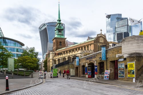 Preview: London - September 05 2019: Big New Buildings Towering Over Old London With A Classic Brick Design