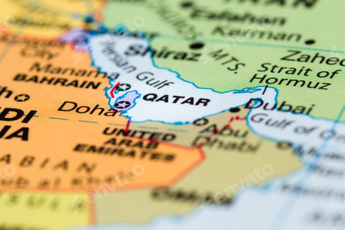 Preview: Close Up Of A World Map With The Country Of Qatar In Focus
