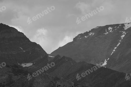 Preview: Mountains Outdoors With Storm Clouds In Black And White