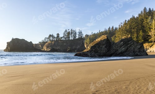 Preview: Tranquil Beach In The Southern Oregon Coast Known As Secret Beach With Beautiful Islets Topped With