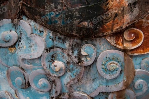 Preview: Old Waves Patterns Sculpted Onto A Wall With Hand Made Graffitis On It. Shot In Hue'S Abandoned