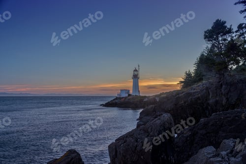 Preview: Canada National Historic Building - Wonderful Sheringham Point Lighthouse In Twilight, Vancouver