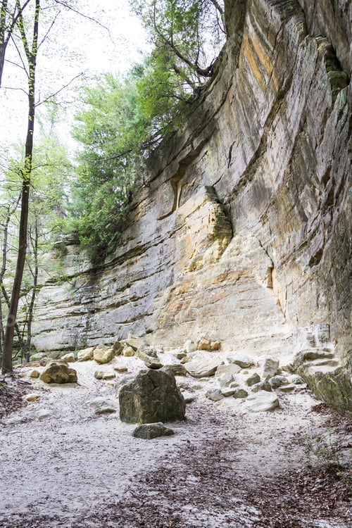 Preview: Large Sandstone Cliffs With Rocks That Have Fallen In The Past Turning Into Powder On The Ground