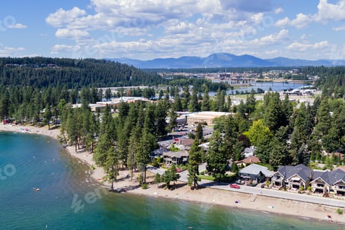 Preview: Coeur D' Alene, Idaho - August 12: Aerial View Of The Beach With Families Enjoying The Sunshine And